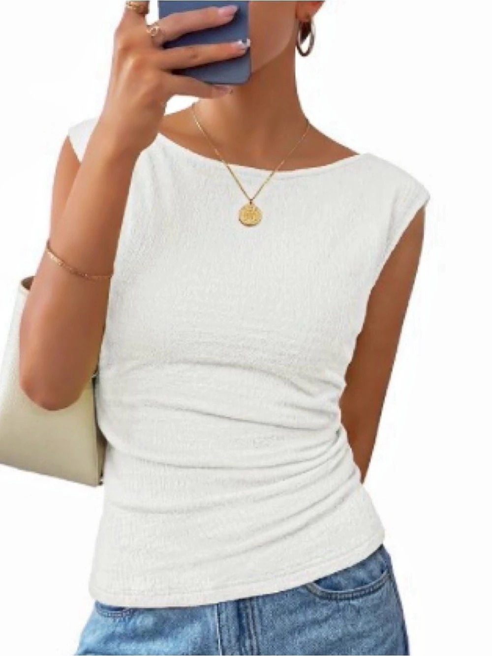 Ruched White Tank Top Like New